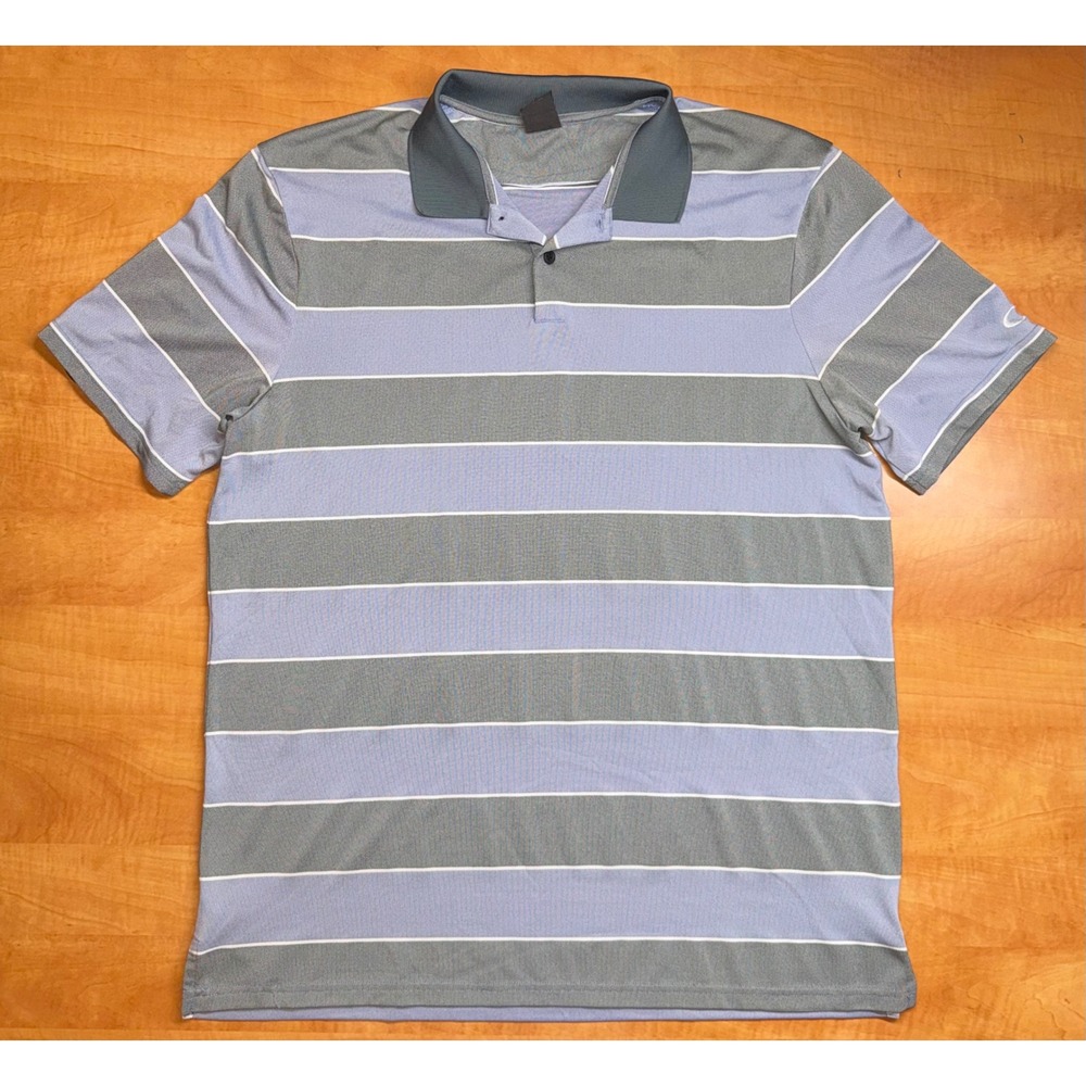 Oakley‎ Mens Regular Fit Striped Polo Shirt Grey Lavender Blue XL Short Sleeve